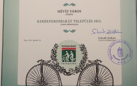Kerékpárosbarát település címet nyert Hévíz